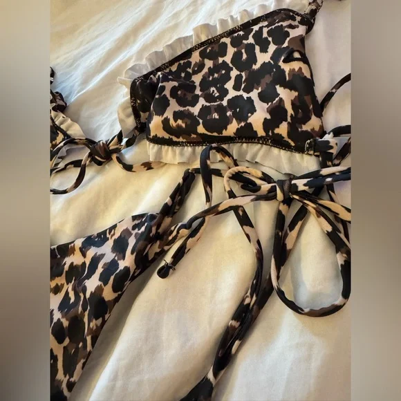 Leopard print Miami Boutique high cut leg Bold Brown and Black padded Bikini set - Picture 4 of 8